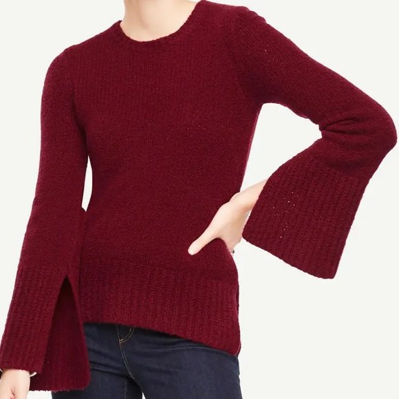 NWT- XS-Ann Taylor Cashmere Boucle Slit Cuff Sweater - Tinto Red